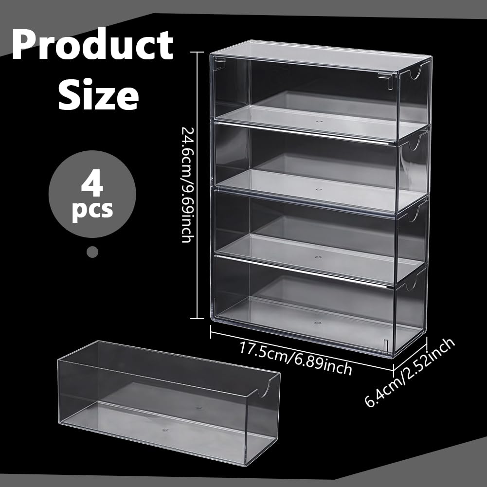 NBEADS 4 Pcs Organisateur de Ruban Adhésif Décoratif en Acrylique, Porte Ruban Adhésif Tape avec 4 tiroir Coulissant Boîte de Rangement pour Accessoires de Bureau, 17.5x6.4x24.6cm