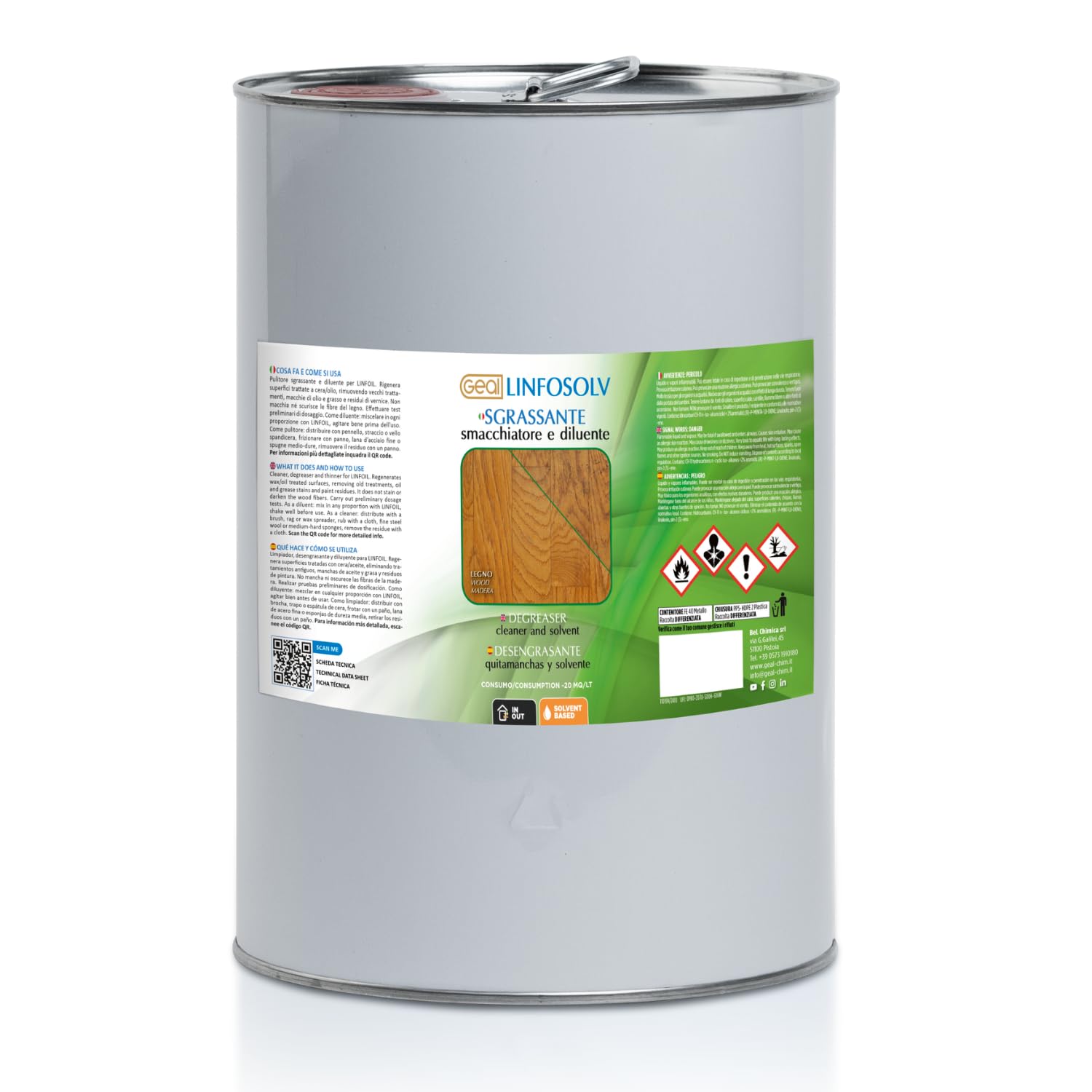 GEAL - Linfosolv Sgrassante Smacchiatore e Diluente, 5 l | Rigenera Superfici Trattate e Rimuove Residui di Vecchi Trattamenti, Oli, Grasso e Vernici