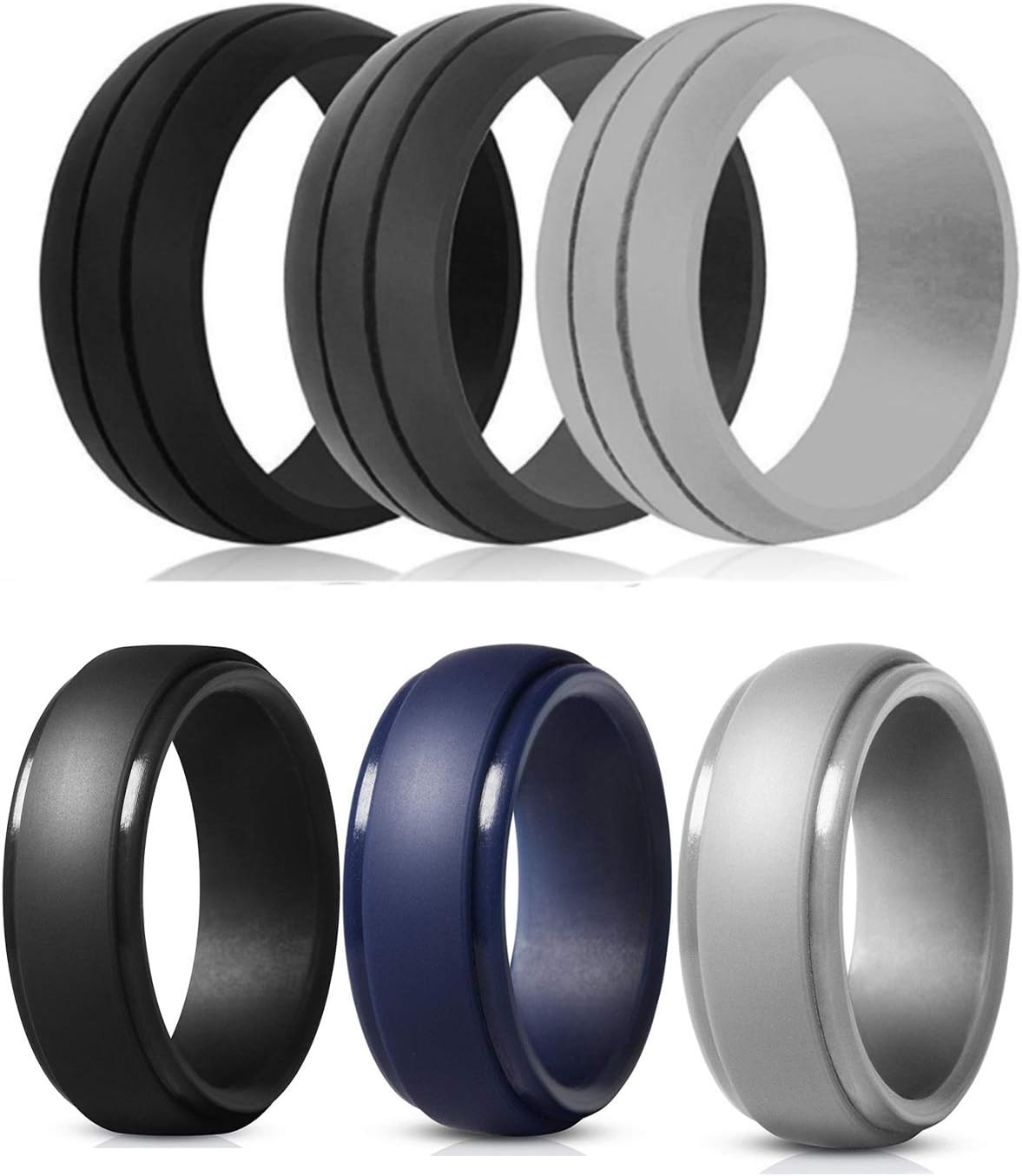 WANTech Silicone Wedding Rings for Men, 6 Pack Silicone Rubber Wedding Bands, Weight Training, Sports, Military, Work, Hunting, Exercise Travel and Outdoors