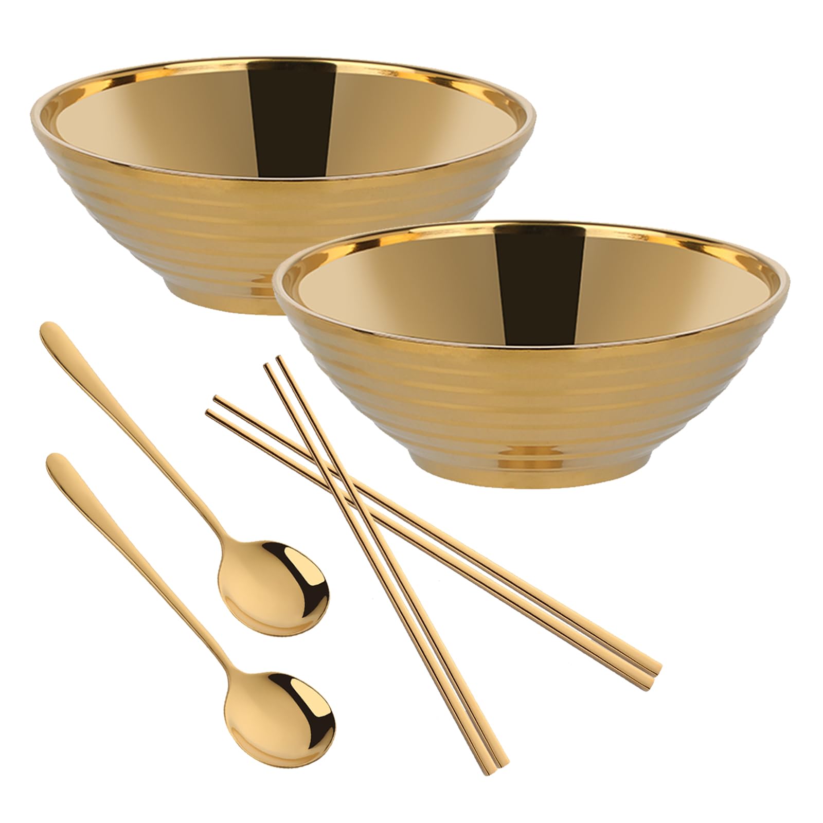 Edelstahl Ramen Schüssel Set, 900ml hochwertige 18/8 Edelstahl Suppenschüssel, mit Löffel und Stäbchen, Multifunktions-Getreideschale