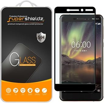 Supershieldz 2 Pack Designed for Nokia 6.1 Nokia 6 2018 Tempered Glass Screen Protector, Full Screen Coverage Anti Scratch, Bubble Free Black