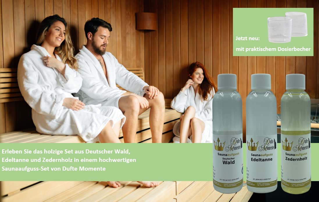 3 x 250ml Saunaaufguss mit holziger Note: Deutscher Wald (Tanne, Fichte, Latschenkiefer), Edeltanne und Zedernholz