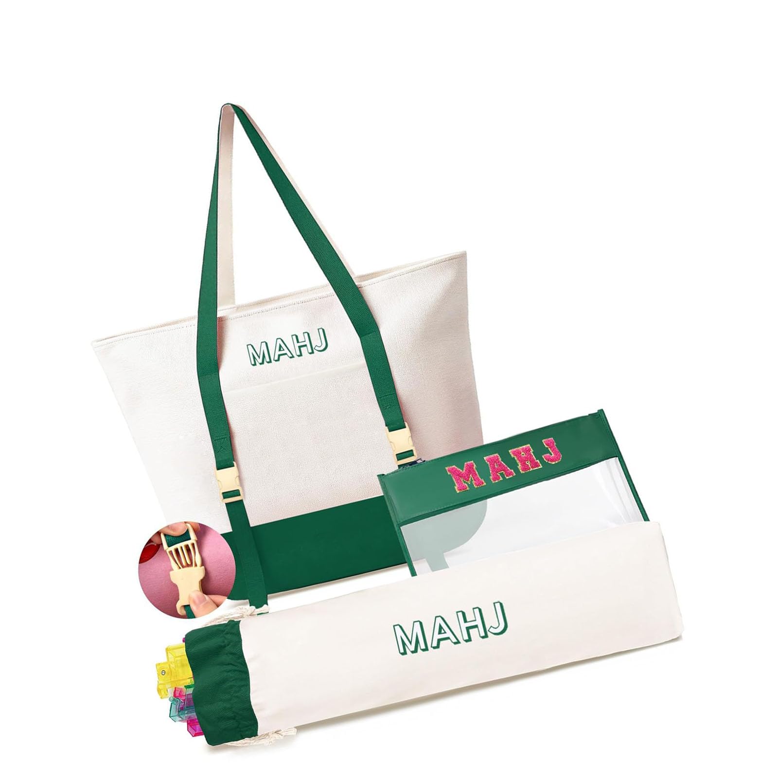 SHINLHUA Strong Canvas Mahjong Holder Bags Set of 3 with Secure Closure for Easy Arrangement and Portability Compact Mahjong Planner Set