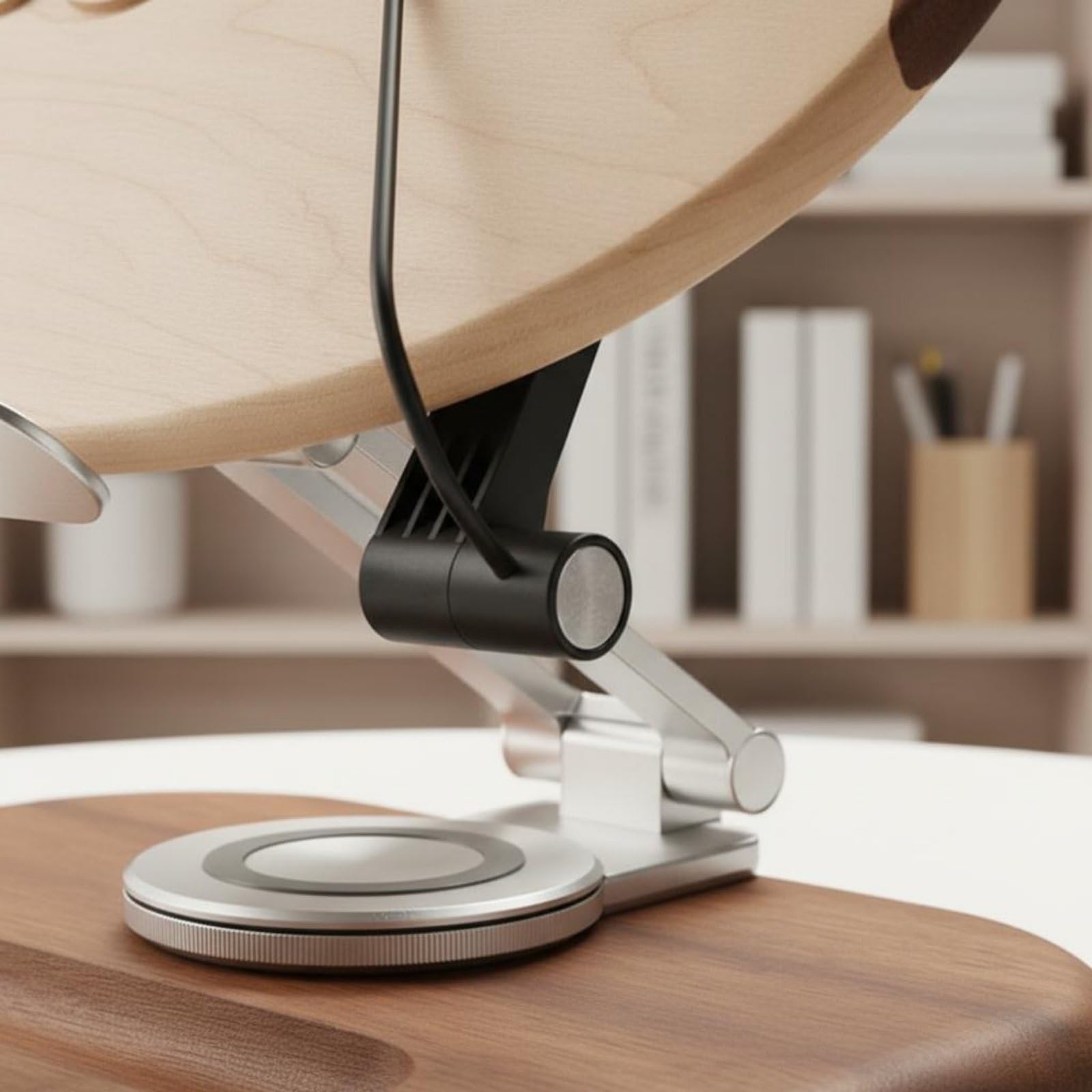 Leggìo per Bambini Supporto Libro Stand Porta Libri Porta Tablet in Legno con Vassoio Integrato Fermapagine E Braccio in Alluminio Base Rotante