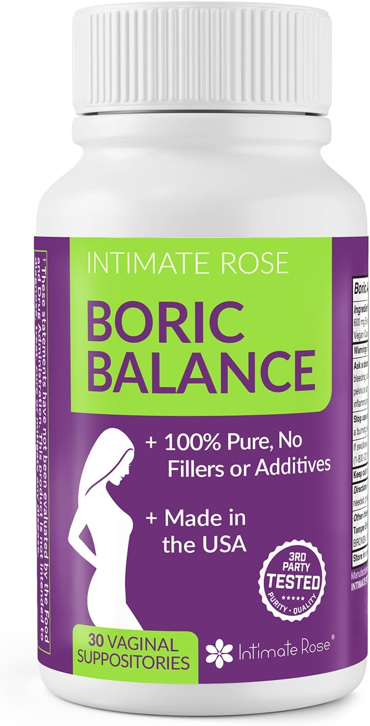 Intimate Rose Boric Acid Vaginal Suppositories, 30 Count for Feminine Deodorizing & Freshness - Vegan Capsules