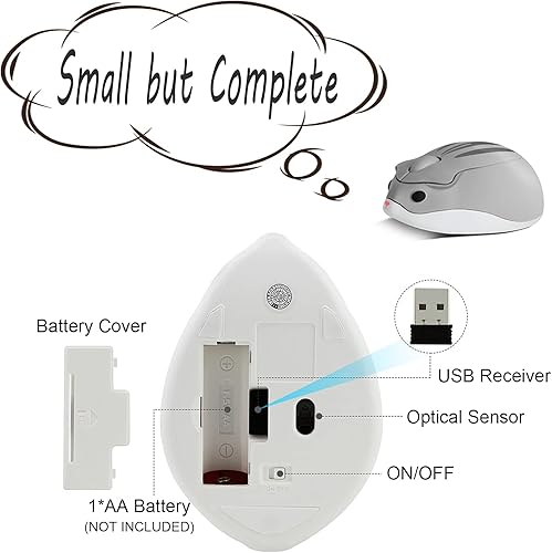 Miniatura 6 de Ratón inalámbrico, lindo ratón de hámster para manos pequeñas, 2.4G 1200DPI mouse silencioso con receptor USB, mouse inalámbrico para niños para PC,