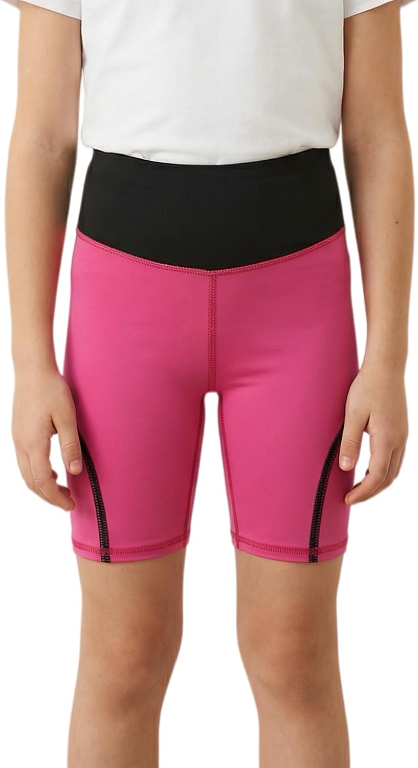 StyleSavvy Girls Shorts 5-12Y Quick-Dry Color Block Mid-Rise 5" Inseam Athletic Sport Shorts for Running Cycling Yoga