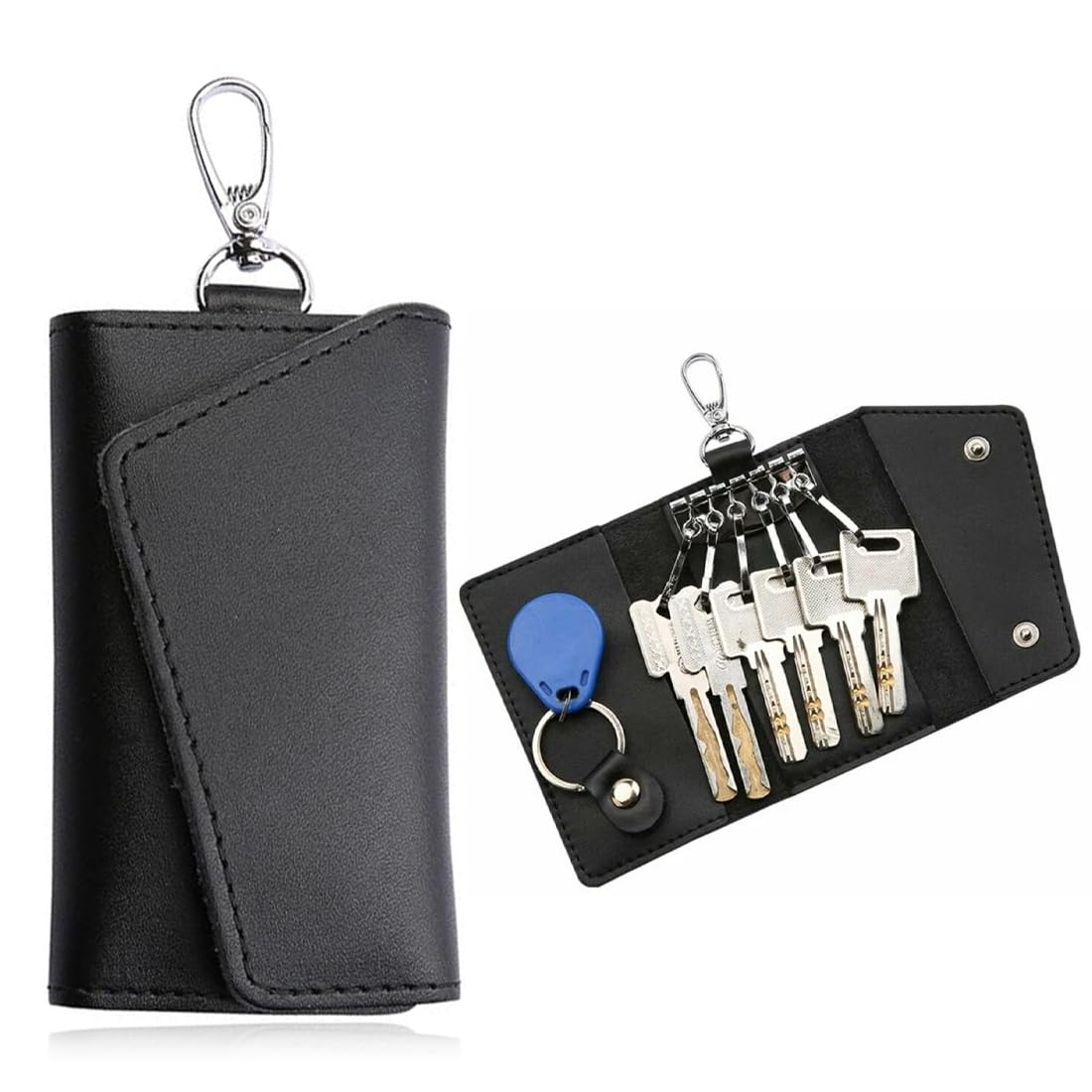 PLKSEI Estuches De Llave Cartera de cuero para llavero Hombres Llavero Piel Organizador Llaves Funda De Cuero para Llaves Portátil Organizador Llaves con Ganchos y Llavero