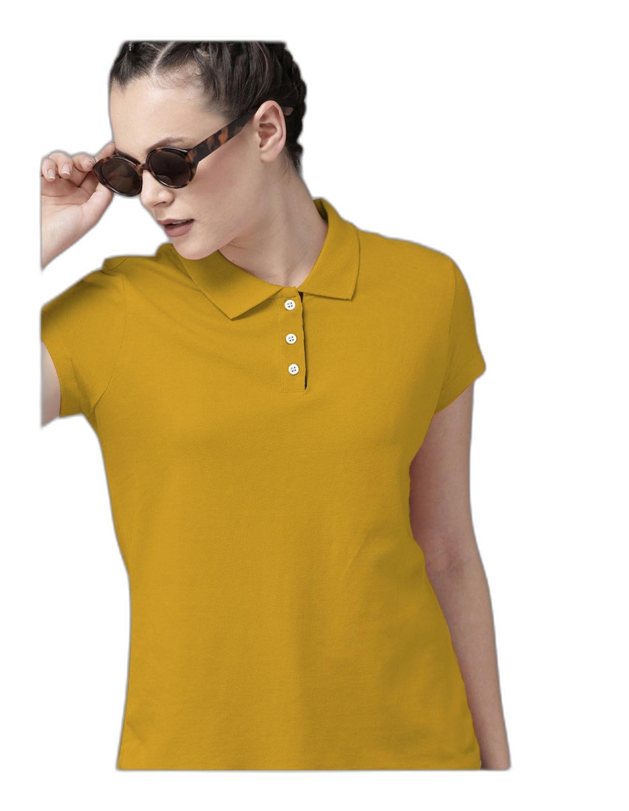 ain6 Merriment Solid Women Polo Neck Yellow T-Shirt (RE2001-Mustard_XL)_PT-picture-48