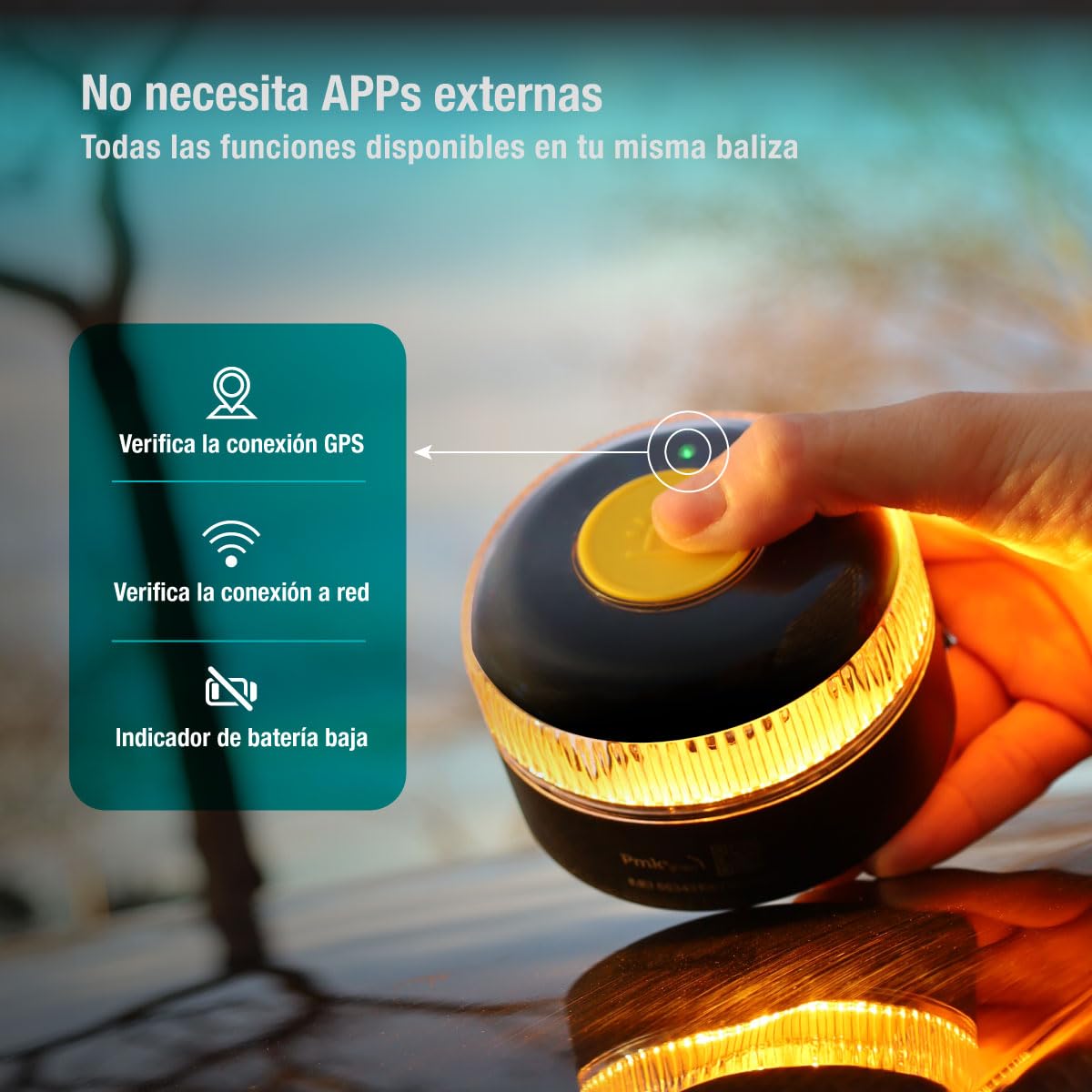 PMK GRUPO | Baliza V16 Conectada Homologada 2026 | Datos incluidos (hasta 12/2038) | Luz Emergencia LED 360º 1 km | Geolocalización GPS + SIM incluida | Conexión a DGT 3.0 | Sin App ni Suscripciones