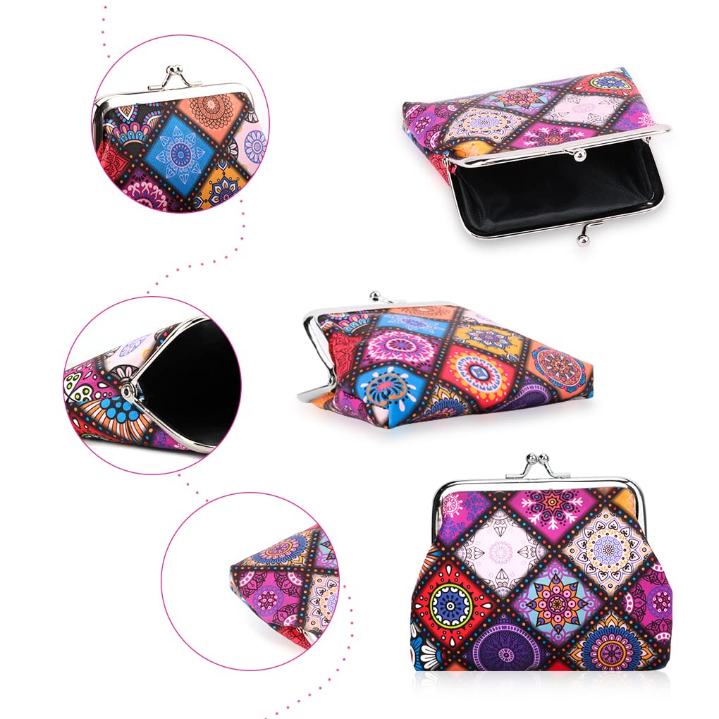 Oyachic 4 Pezzi Fior di neve Portamonete Donna Snowflower Coin Purse Portasoldi chiusura Clic-Clac Borsetta per Trucchi per Carta di Credito Chiavi (4pcs Mandala)