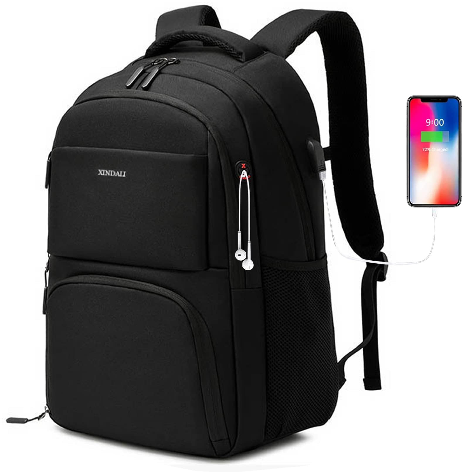 Qiccijoo Laptop Backpack Computer Backpack Large Travel Backpack for Men or Women,Business Water Resistant Work Backpack with USB Charging Port,College Computer Bag Fits 17 Inch Laptop