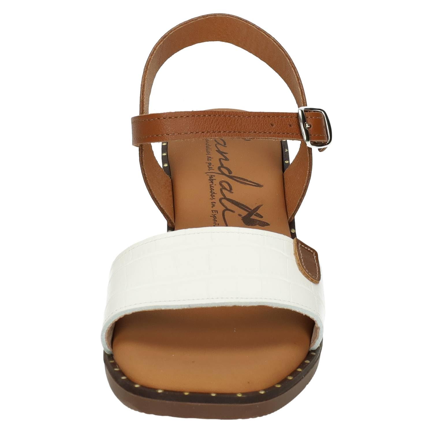 Sandali M218-H6068 Calzado de Piel Blanco y Cuero con tacón bajo, Pulsera Tobillera y Plantilla Acolchada, Temporada Verano Mujer Sandalias