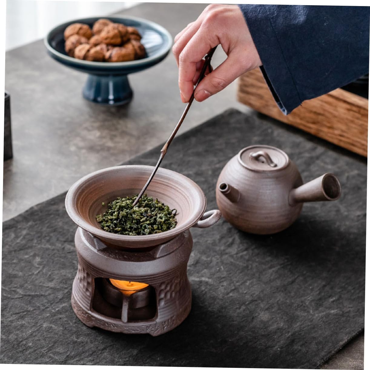 Retro Ceramic Teapot Warmer Candle Holder Brown Tea Heater for Home Use for Tea Warming and Serving