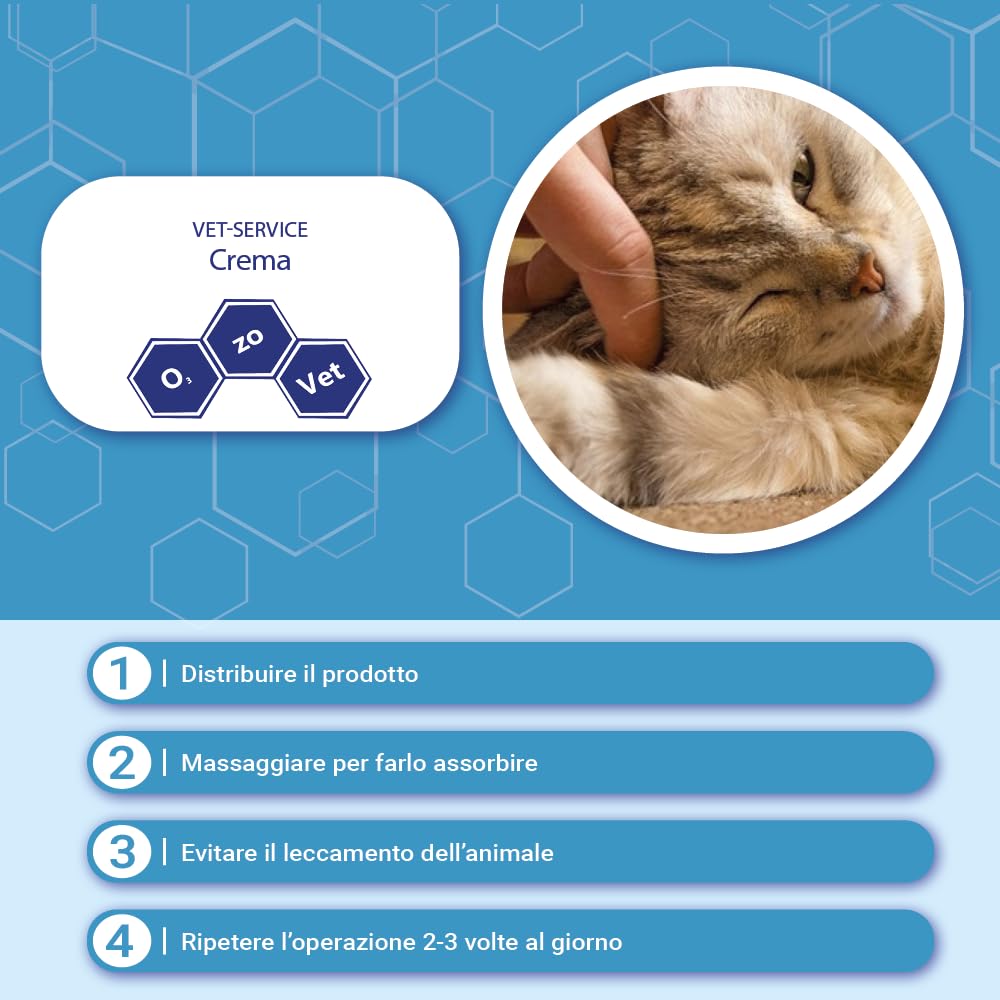 Ozo-Vet | Crema Gatto 100 ml | Riattivazione Cutanea Gatto, Dermatite Gatto, Lenitivo per Piaghe e Pododermatiti