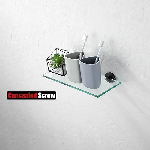 Miniatura 5 de JQK TGS101L12-ORB - Estante de vidrio para baño de bronce aceitado, almacenamiento de ducha de vidrio templado de 12 x 5 pulgadas, montaje en pared