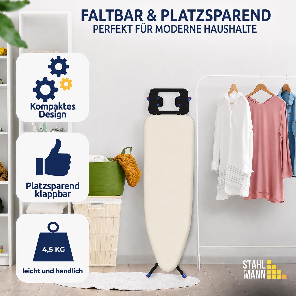 STAHLMANN® Bügelbrett beige [114x34 cm] höhenverstellbar & klappbar