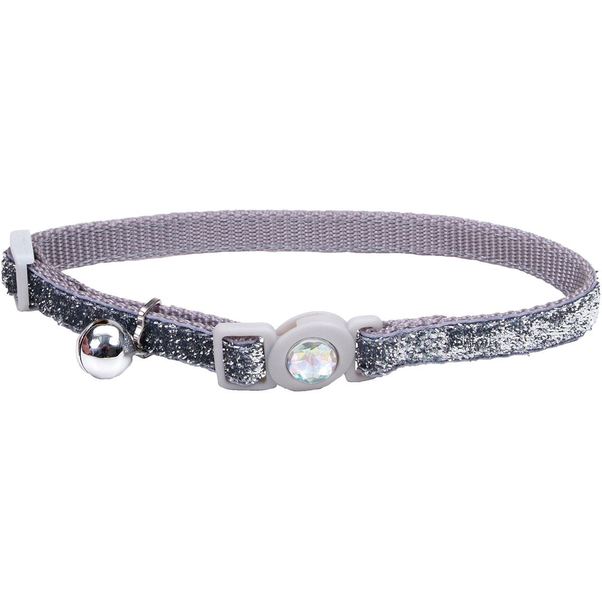 Safe Cat Jeweled Buckle Adjustable Breakaway Collar With Glitter Overlay - 12 In. Silver