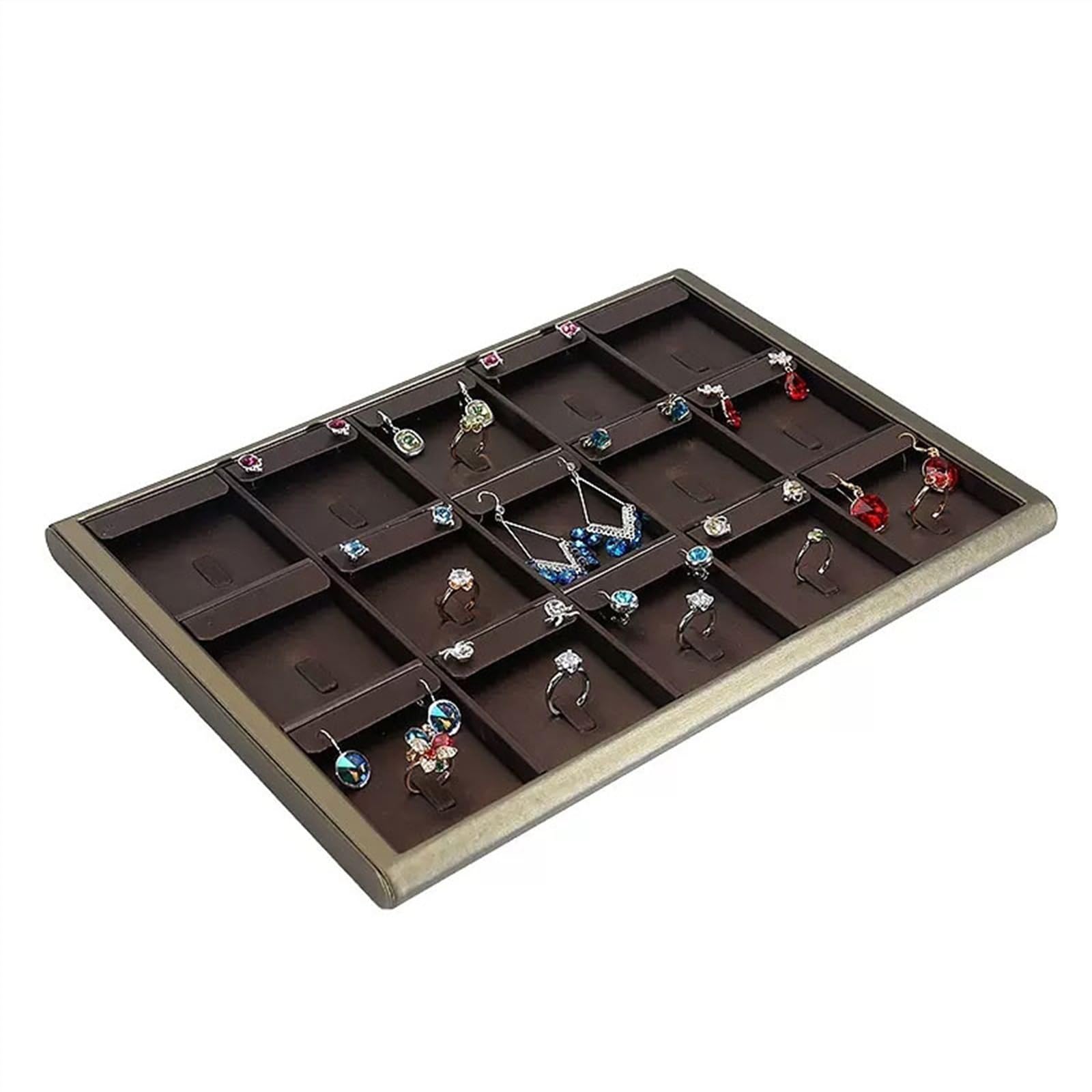 Présentoir à bijoux 15 compartiments - Plateau empilable pour bijoux en cuir - Plateau de présentation pour bijoux