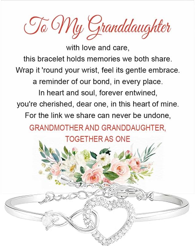 To Our Granddaughter Bracelet From Grandma and Grandpa, Granddaughter Gifts From Grandparent, Infinity Heart Bracelets For Granddaughters On Birthday Christmas Graduation With Message Card