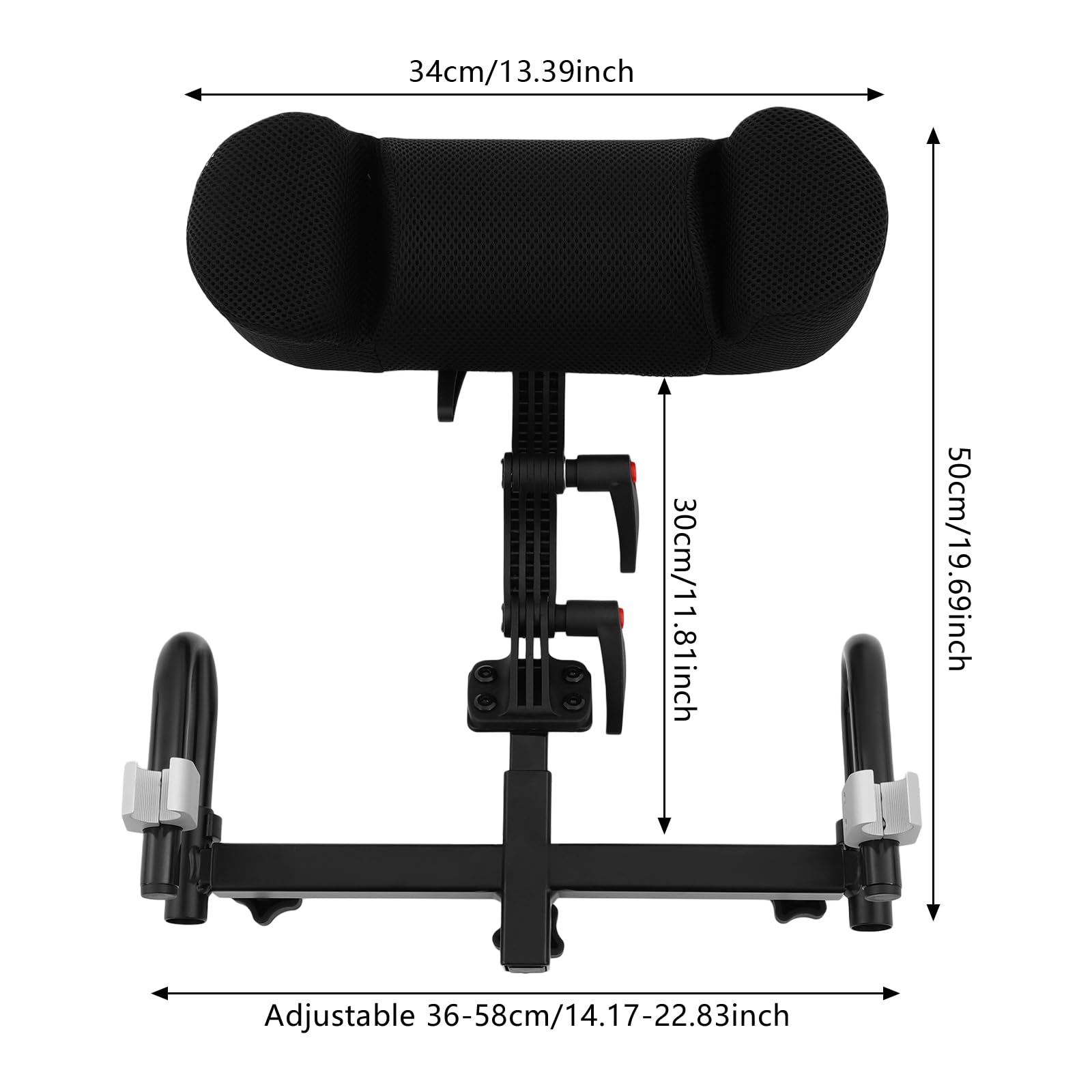 Cojín de cabeza para silla de ruedas, ajustable, 30 – 50 cm, altura 36 – 58 cm, ancho acolchado para respaldo trasero negro