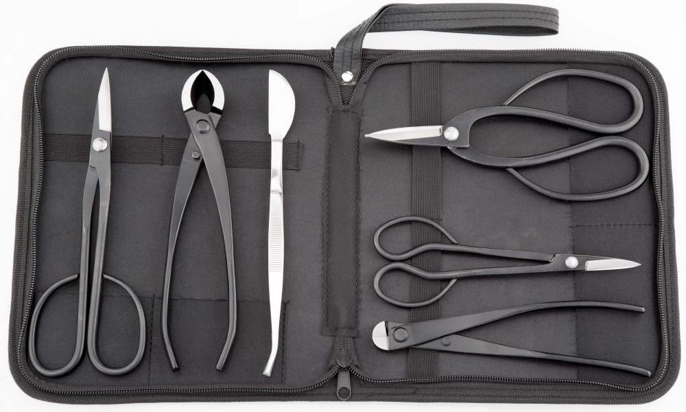 Beginner bonsai tool kit 6 PCS Long Handle Scissors Round Edge Cutter Root Pruning Scissors Wire Cutter Bonsai Tweezers