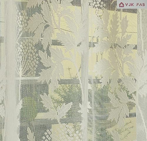 Image of Net Flower Curtains for Window, Door, Long Door, Drawing Room. Living Room. Pooja Room (4X7 Feet) Set of 3 Pcs, Cream