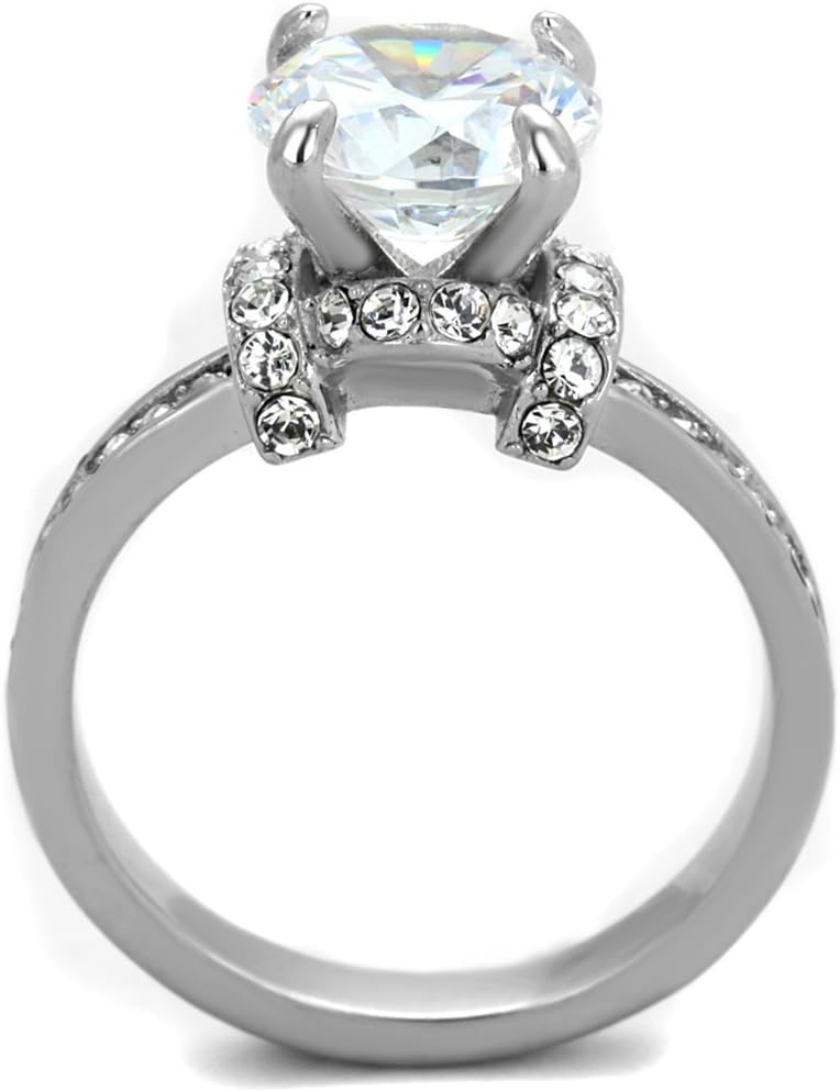 Marimor Jewelry Sparkling 3 Carat Round Cut Cubic Zirconia Stainless Steel Engagement Ring Women's Size 5-10