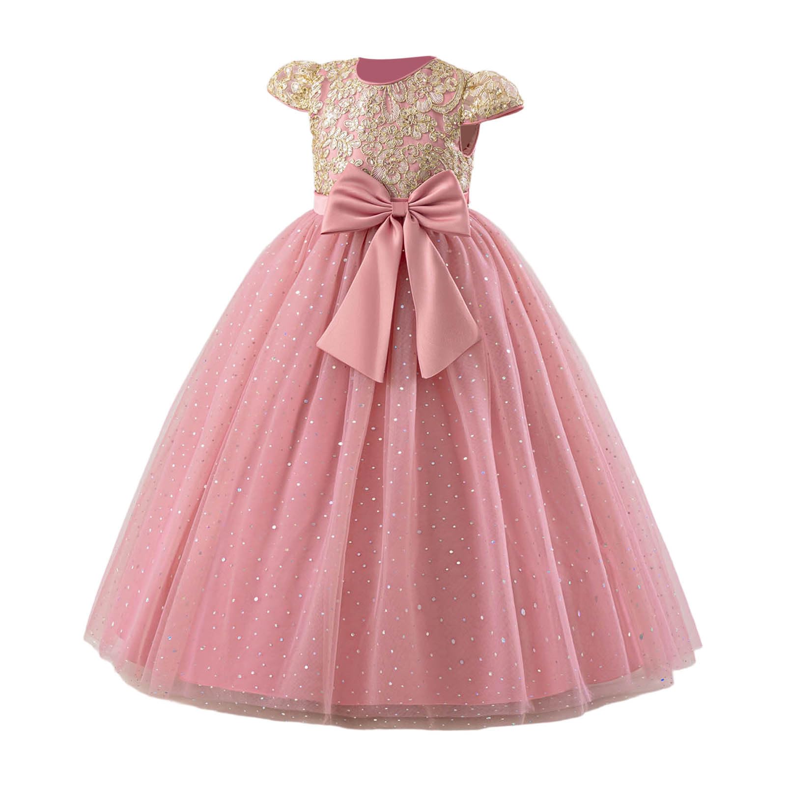 Vestido de niña con Bordado, Mangas abullonadas, tutú, Vestido de Fiesta para celebración de cumpleaños y Elegante Lazo, Atuendo Formal, de Tul, Transpirable y Ligero, Ideal para Verano