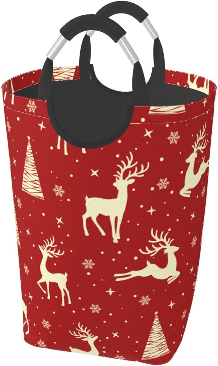 Christmas Reindeer Laundry Basket Organizer Collapsible Laundry Hampers Waterproof Nursery Storage Basket with Handles for Toy Organizer Clothes Bathroom Travel