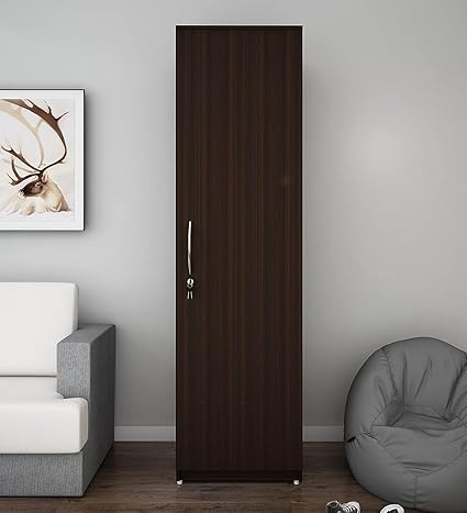 Furnilife Wardrobe with Single Door, Dark Brown Color, (WxHxD):43W x 183H x 44D cm, Suitable for Bedroom, Laundry Room, Closet, Garage,