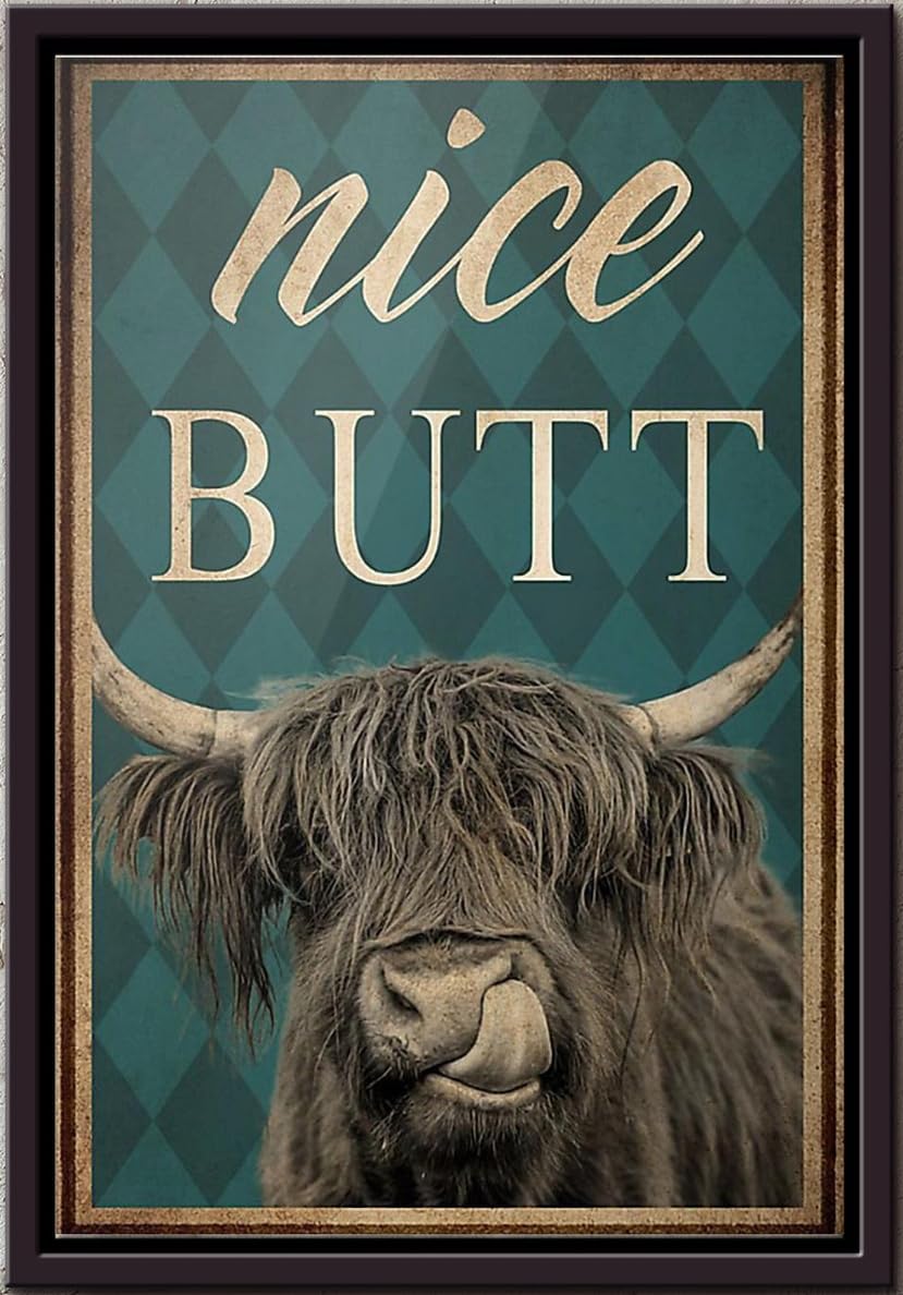 Yaasimoule Color Black Highland Cow Nice Butt Poster Framed Matte Canvas