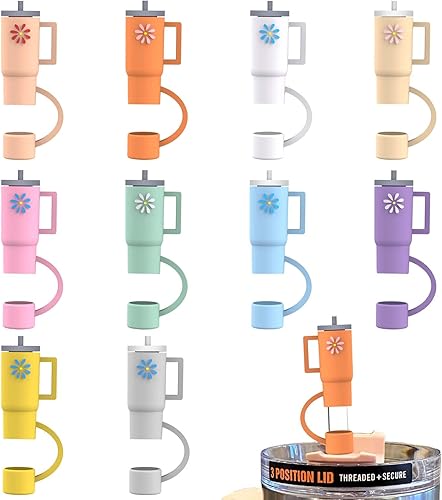AIERSA 10 tapas de paja para copa Stanley, cubierta de popote de silicona compatible con vaso Stanley de 30 y 40 onzas con asa