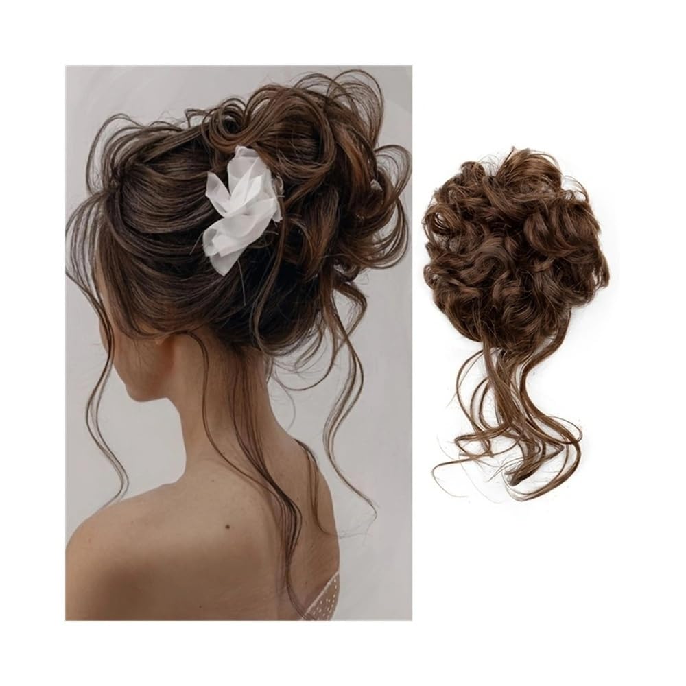 Panino per capelli disordinato Chignon morbido e spettinato, sintetico, ondulato, riccio, elastico, con estensione for coda di cavallo finta Parrucchino a coda di cavallo per l'uso quotidiano(2M30)