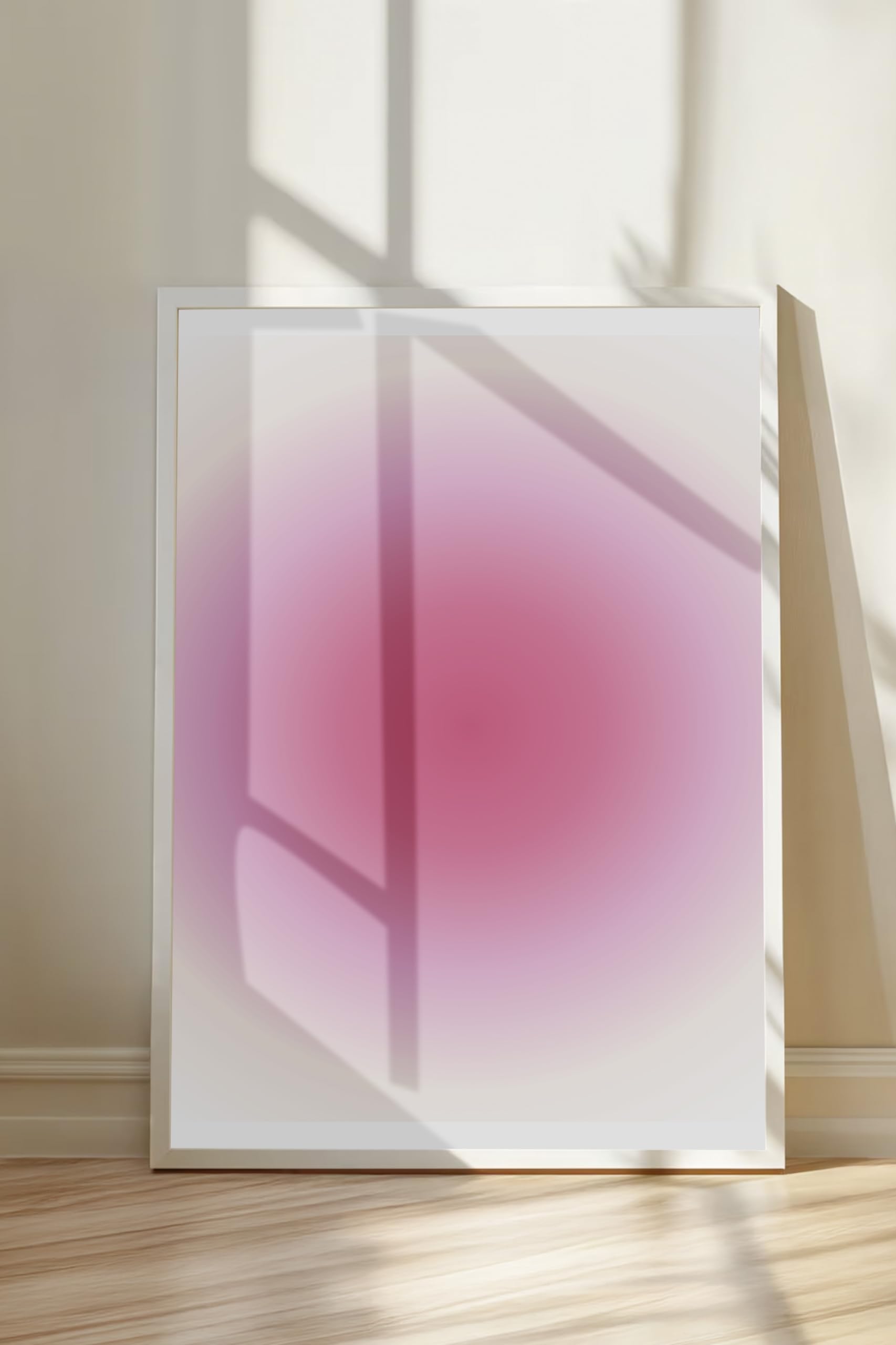 Zestia Beyaz Çerçeveli Tablo, Pembe Gradyan Arka Plan, Soyut Yumuşak Geçiş Poster No: 107659 50 x 70