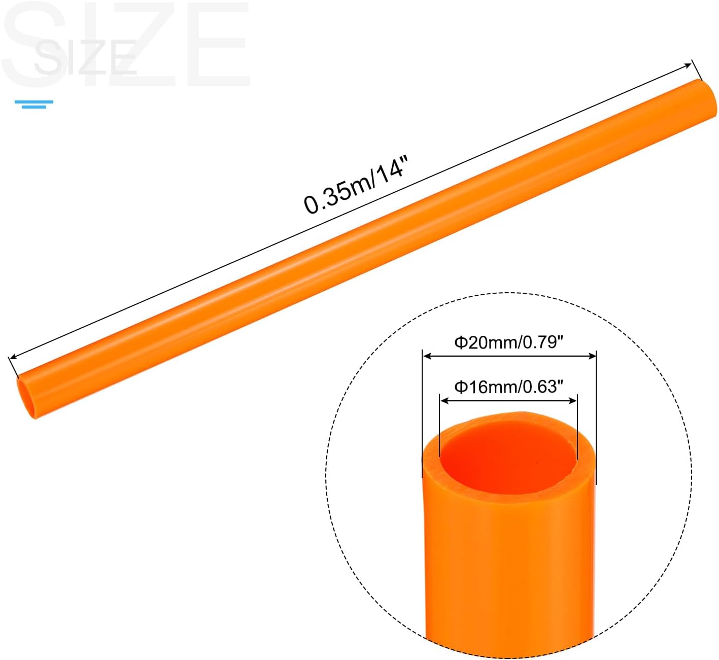 MECCANIXITY PVC Rigid Tube Round Pipe Hardware Tubing 16mm ID 20mm OD 350mm Orange High Impact for Water Pipe,Crafts,Cable Sleeve