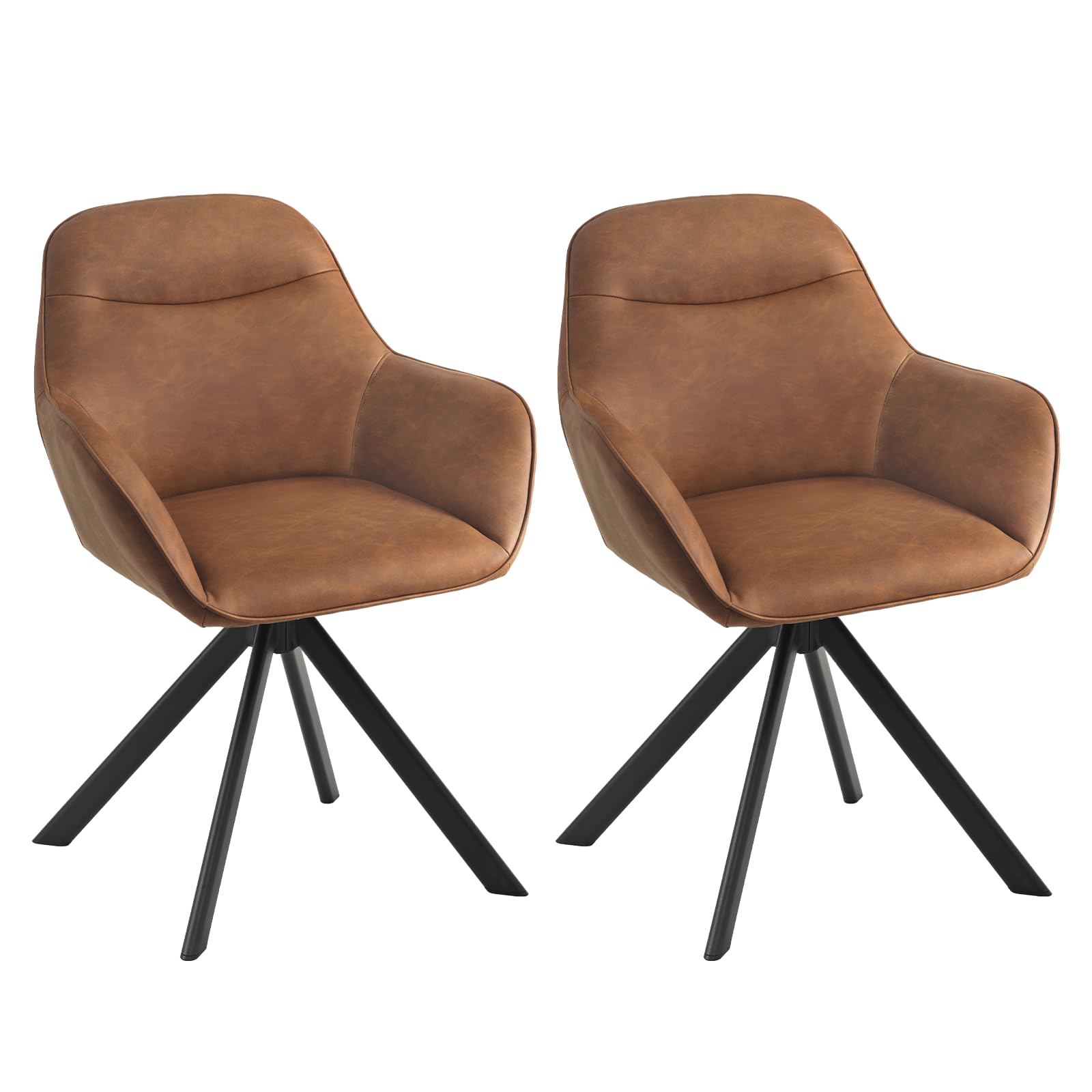 Pack de 2 Sillas de Comedor Giratorias con reposabrazos, Silla Giratoria 360°, Silla en Piel sintética, Silla de Oficina o Cocina, Marrón