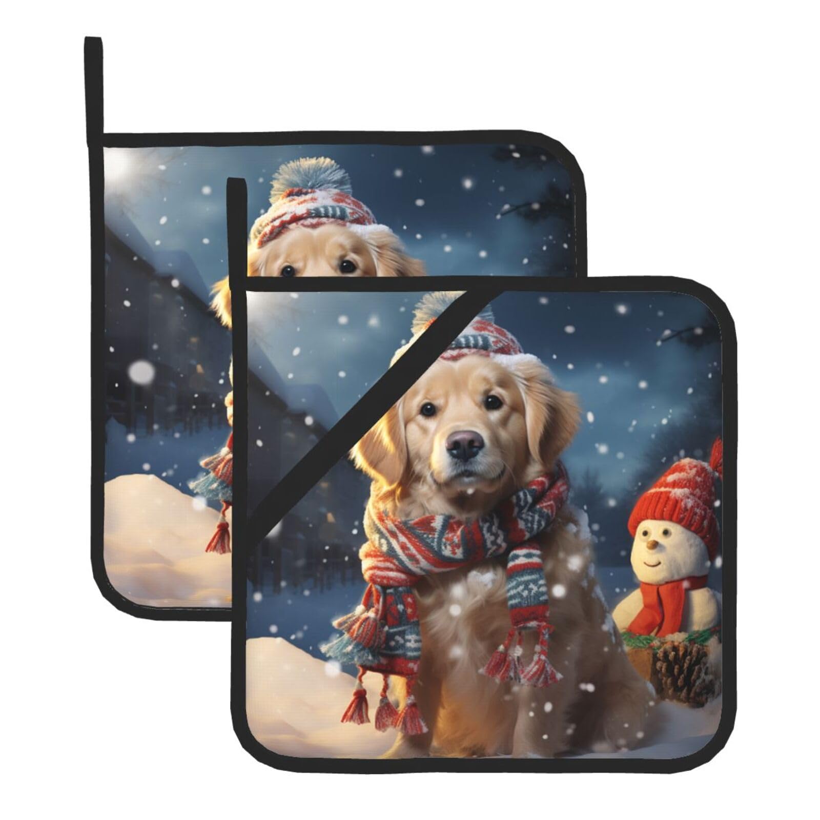 2Pcs Pot Holders for Kitchen Heat Resistant Potholder Merry Christmas Cute Dog Snowman Hot Pads for Countertops Oven Pot Holders for Cooking Baking Kitchen Hot Mat Trivet 8 inch Hot Pad