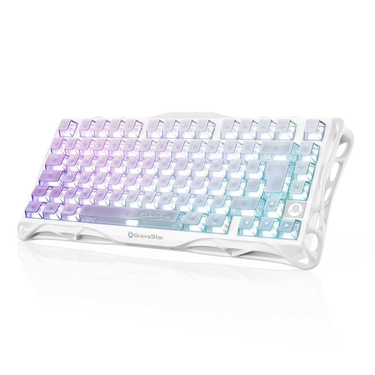 GravaStar Mercury K1 Lite 75% Gaming Tastatur, QWERTZ Kabellos, 2,4GHz/Bluetooth/Kabel Tri-Mode, Gasket Hot Swap Mechanisch, RGB Beleuchtung - Crystal Aurora