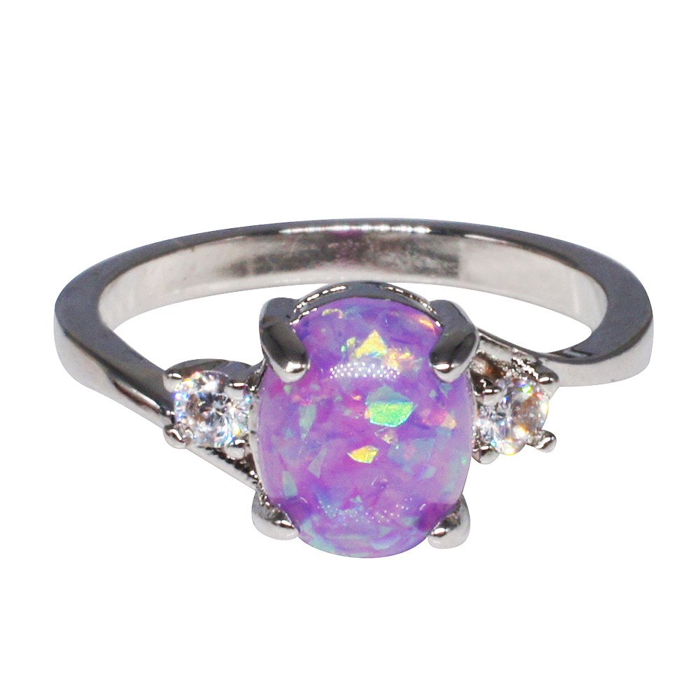 Rings,Exquisite Women's Sterling Silver Ring Oval Cut Fire Opal Diamond Band Rings (7, Purple)