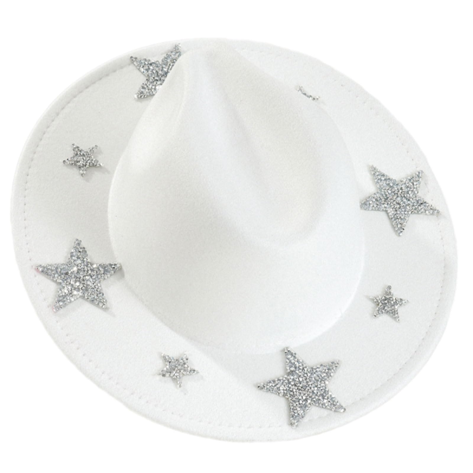 MICFENY Sparkling Rhinestones Star Western Hat For Women Oversized Comfortable Hat Headpiece All Weather Stylish Headwear