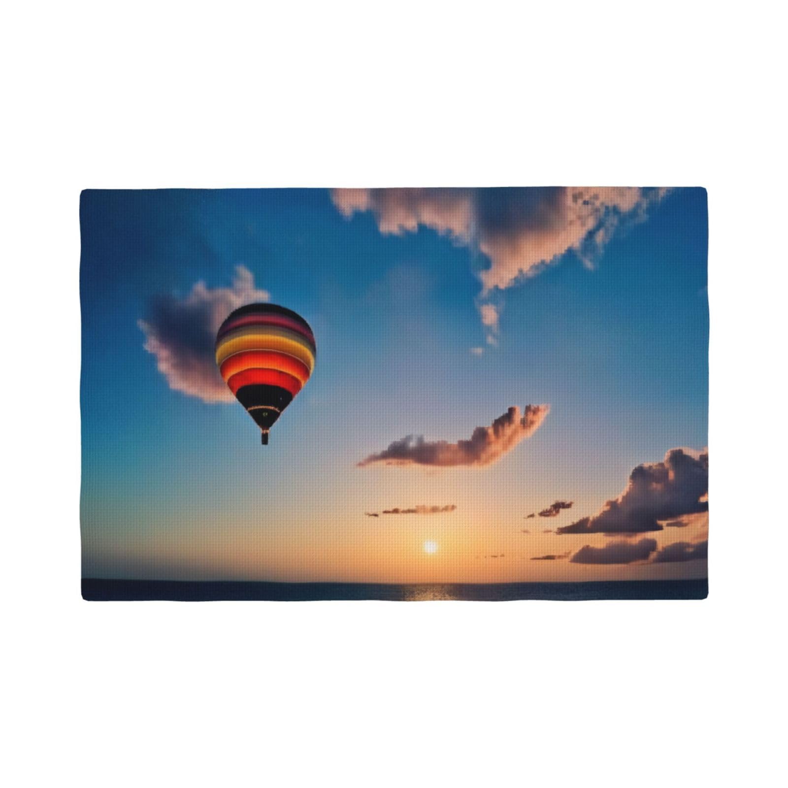 Hot Air Balloon Sunset Imitation Linen Placemat – Elegant Double-Sided Printed Table Mat for Home, Dining, Weddings