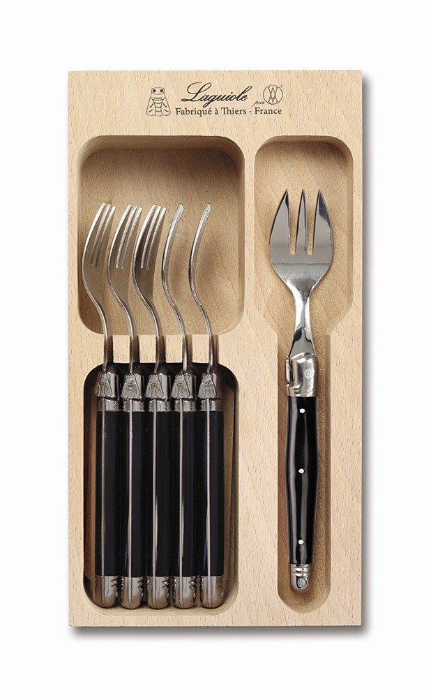 NEW Laguiole 6pc Cake Fork Set in CD (Black)
