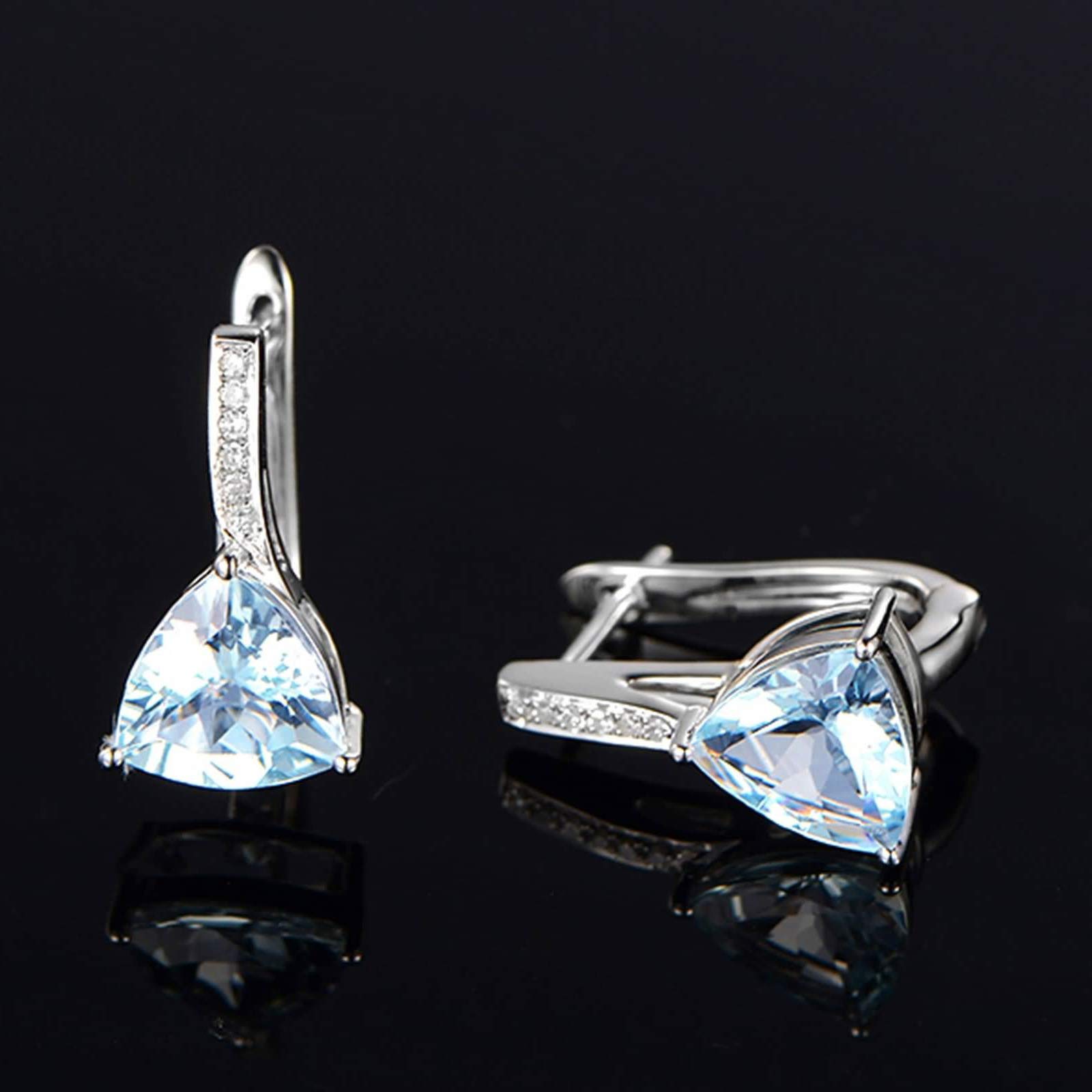 Wesele Creole 750 białe złoto trójkąt akwamaryna 3,88 ct 1,76 ct kolczyki białe złoto diament wtyk dla kobiet