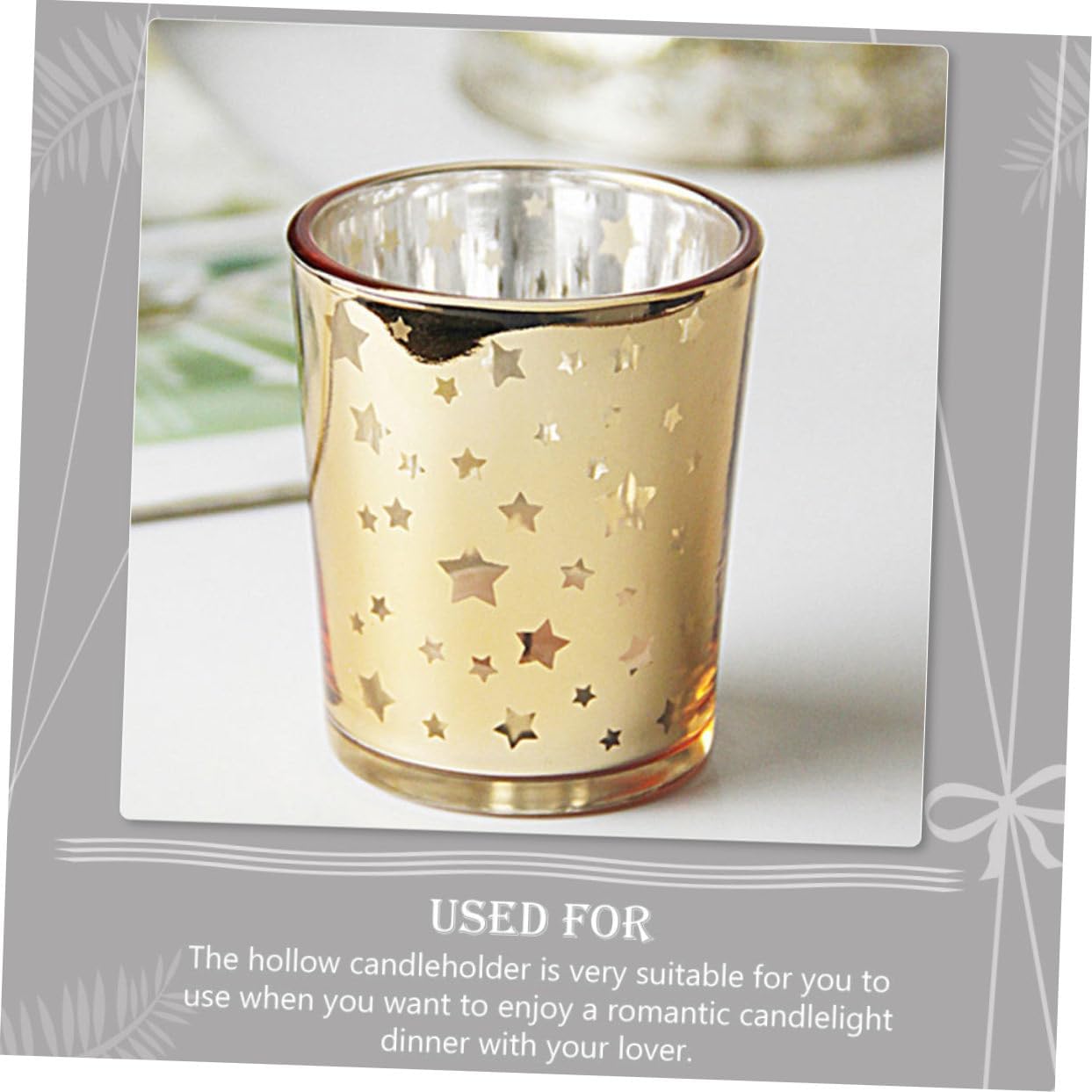 6pcs Candlelight Dinner Glass Candlesticks Gold Star Decor Banquet Candle Holder Set