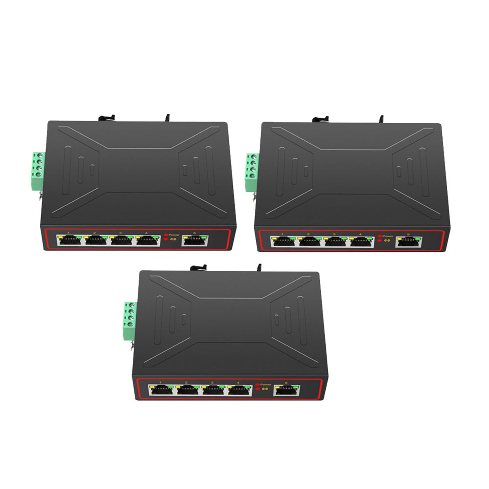 3X Conmutador de Red Industrial de 5 Puertos 100M Hub RJ45 Divisor de Internet Conmutador RJ45 Plug y Play Conmutador Mejorado Tipo Riel DIN