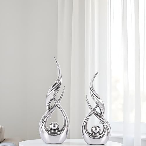 Miniatura 5 de XMGZQ Juego de 2 estatuas abstractas de cerámica dorada, arte abstracto moderno de mediados de siglo, decoración del hogar, estatua de repisa de