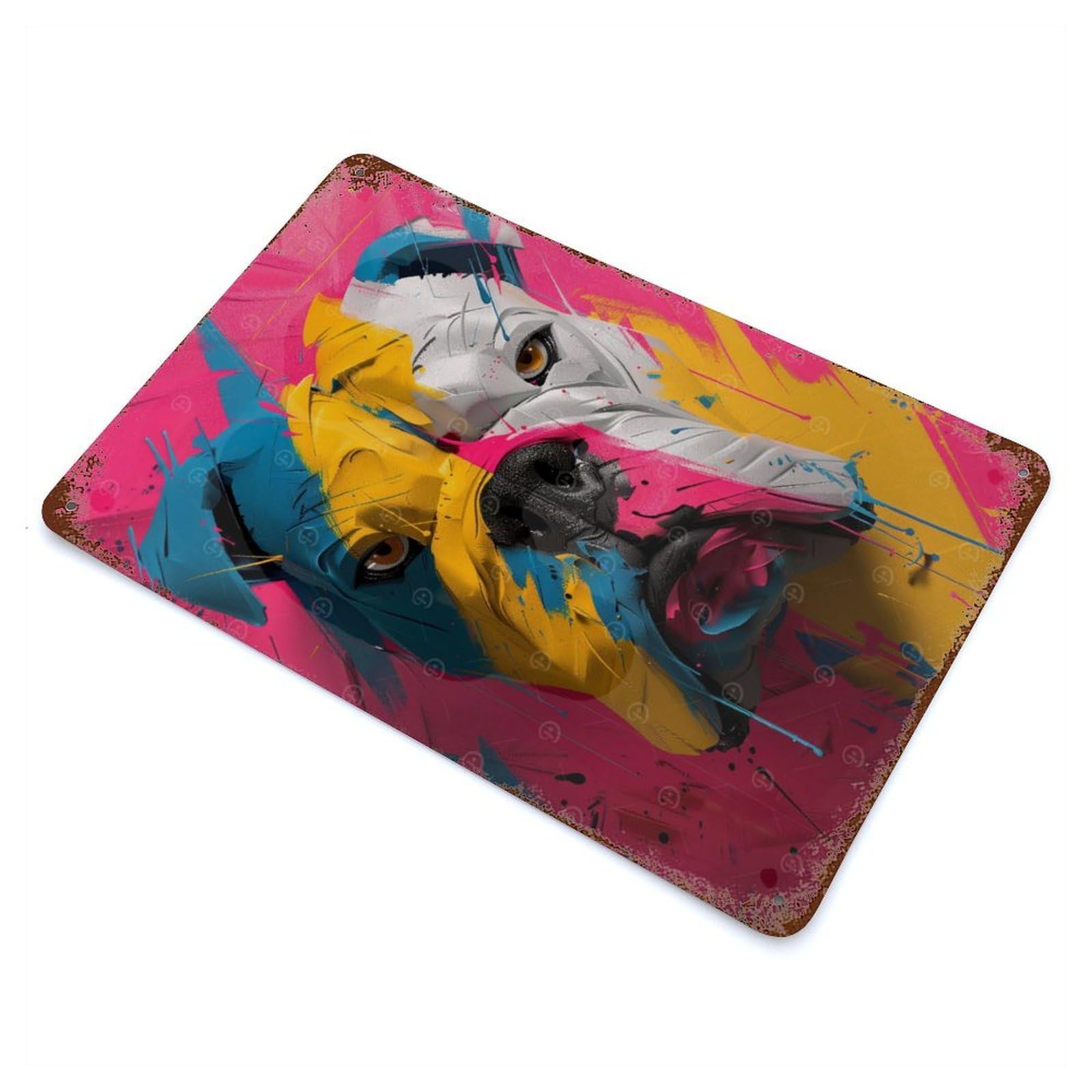 Distressed Metal Wall Sign Colorful Bulldog Portrait 11.8"x7.9", Vintage Wall Decor for Garage, Bar And Workshop Decor