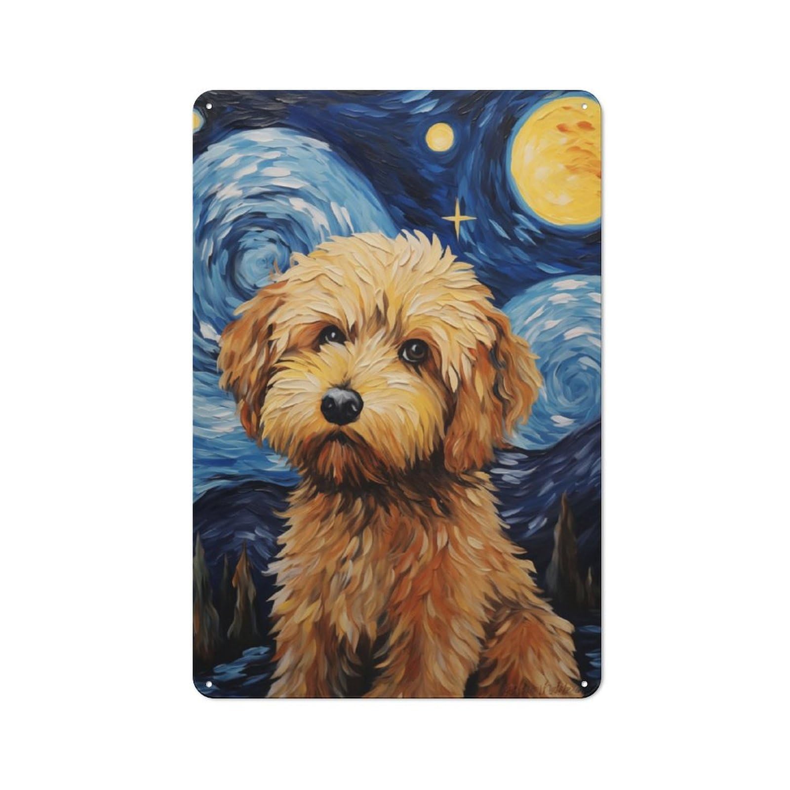 Junmoney Cockapoo Starry Night Dog Retro Printed Metal Sign 30X20cm For Garage Or Workshop, For Garage, Workshop And Man Cave Decoration