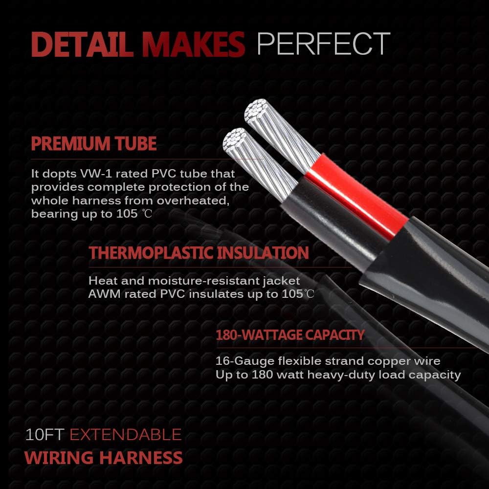 MICTUNING LED Light Bar Wiring Harness - 40Amp Relay Fuse BLUE ON-OFF Rocker Switch (REAR LIGHTS)